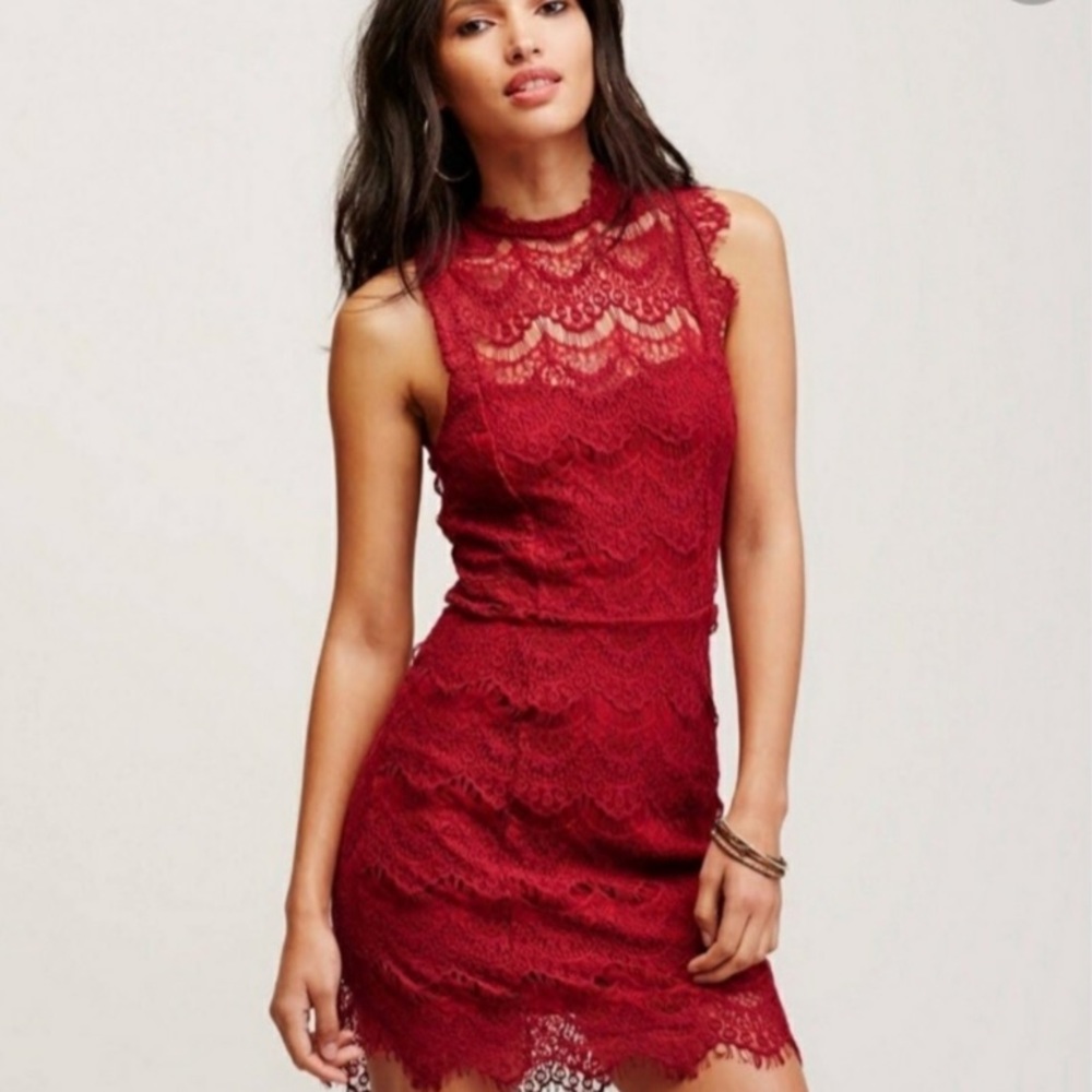 NWOT Free People Red lace daydream bodycon dress Size Small